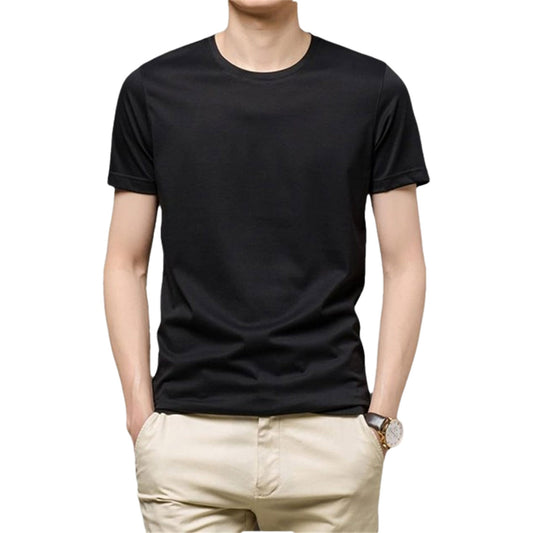 Summer Comfort Men's Solid Round-Neck T-shirt with Short Sleeves